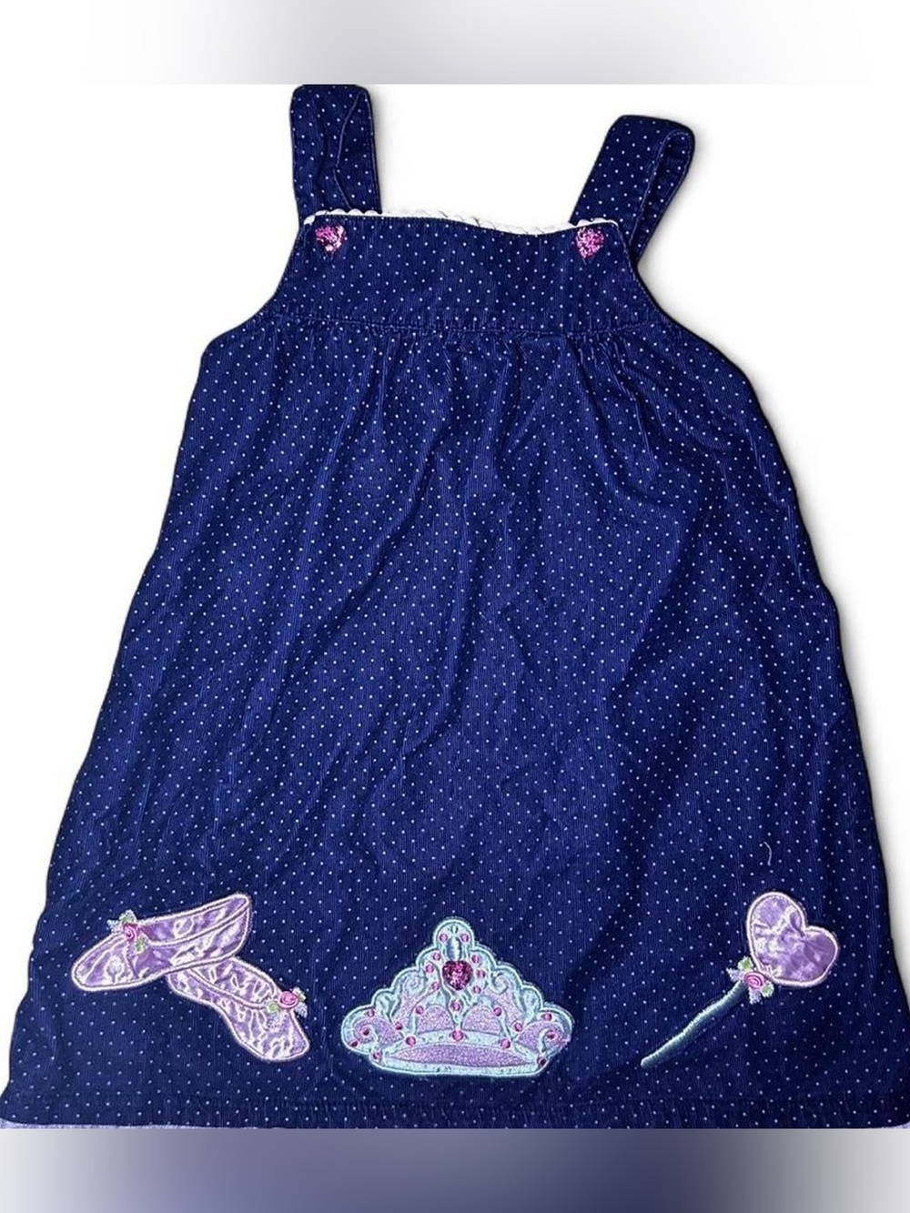 Vintage Sweet Heart Rose navy blue polka dot cute dress with pink embroidered